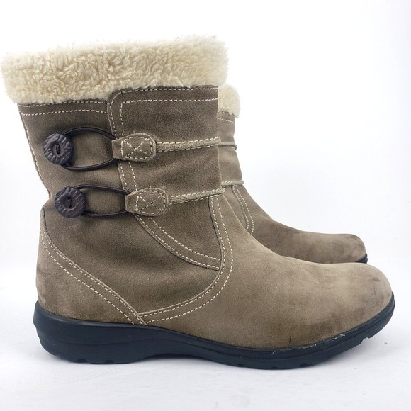 Clarks Bendables Women's Boots Beige Suede Faux Fur Ankle Booties Size 11 M - Picture 4 of 16